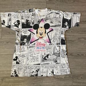 Disney MGM Studios Mickey Comic 1980s 90s Vintage All Over Print T-Shirt XL XXL